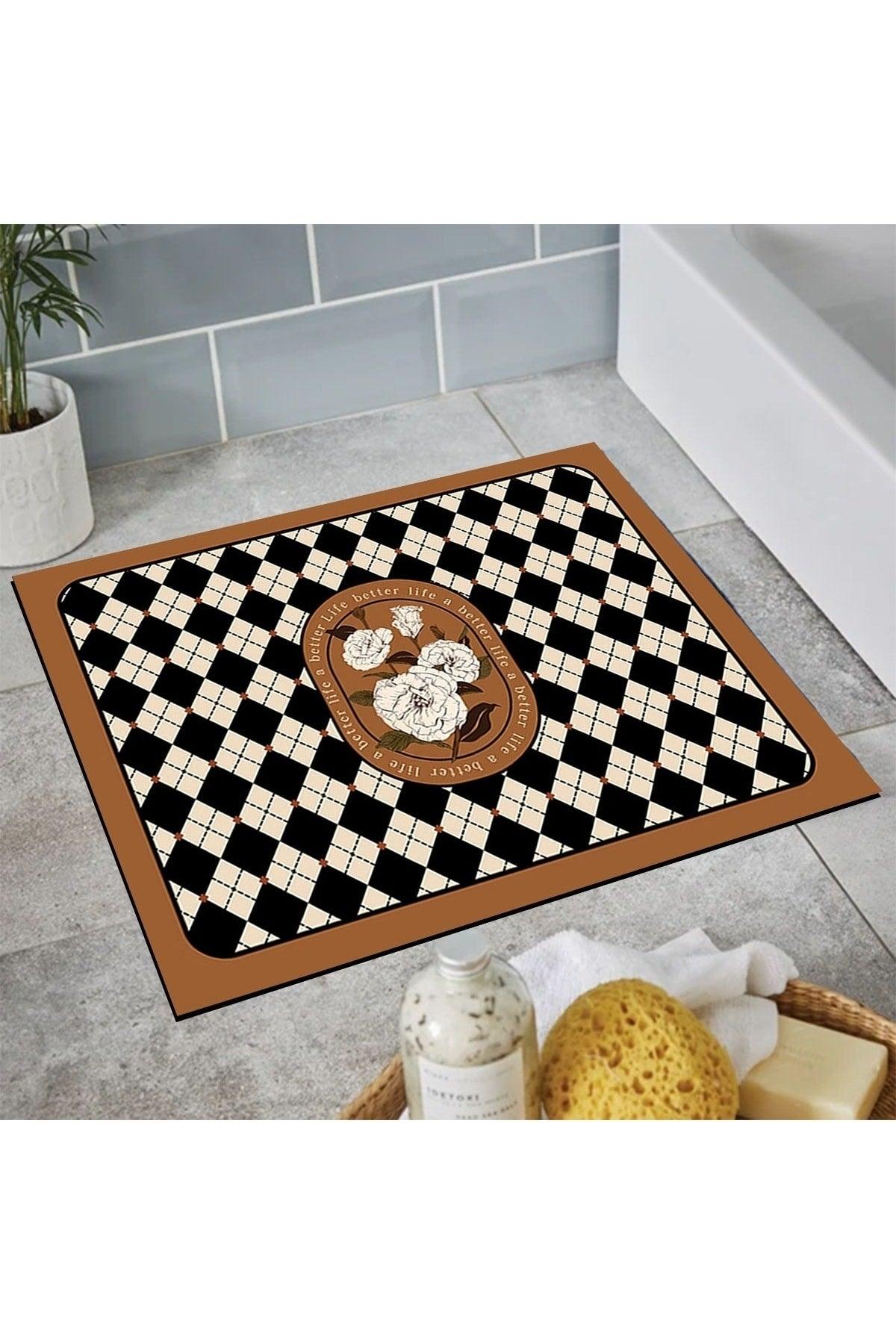 Else Patterned Shower Front Square Bathroom Carpet Doormat Single Piece 60x60cm - Swordslife