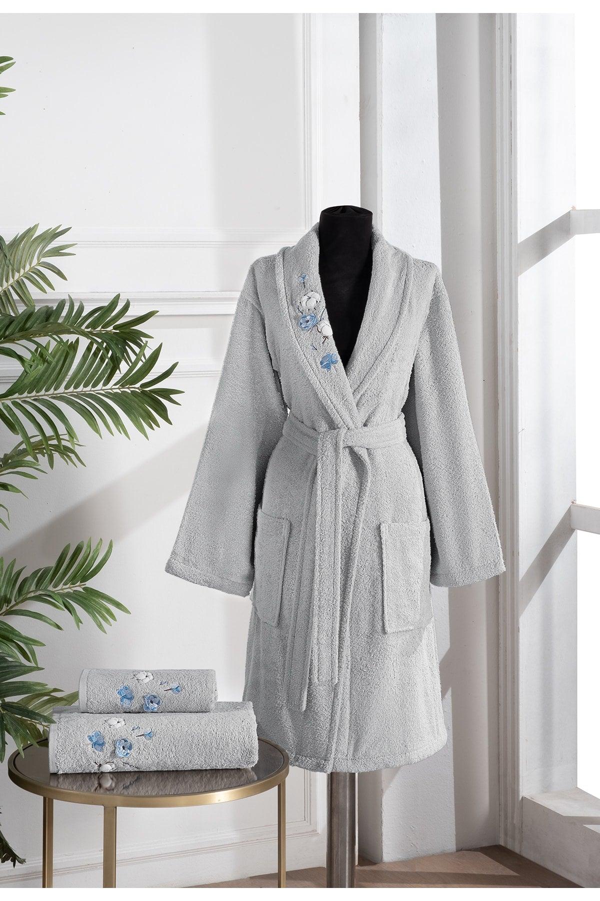 100% Cotton Embroidered 3-Piece Bathrobe Set for Women | Bathrobe Set | Dowry set - Swordslife