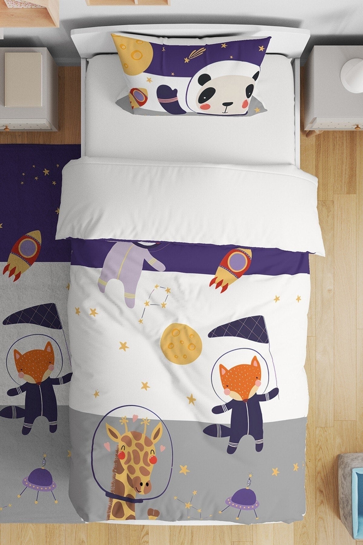 Astronaut Safari Patterned Single Baby Duvet Cover Set