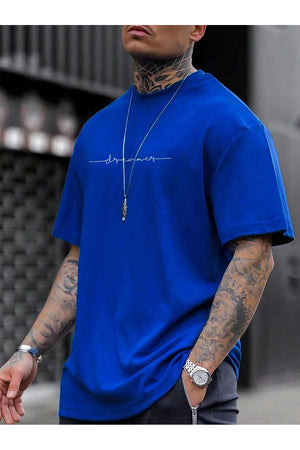 Black Sokak Men's Blue Dreamer Printed Oversize Crew Neck Tshirt
