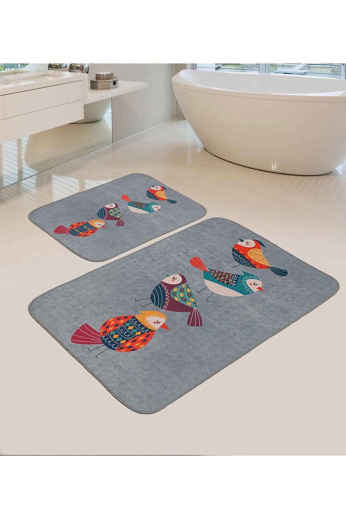 Digital Printed Non-Slip Base Washable 2 Pcs Bath Mat Bird Pattern - Swordslife