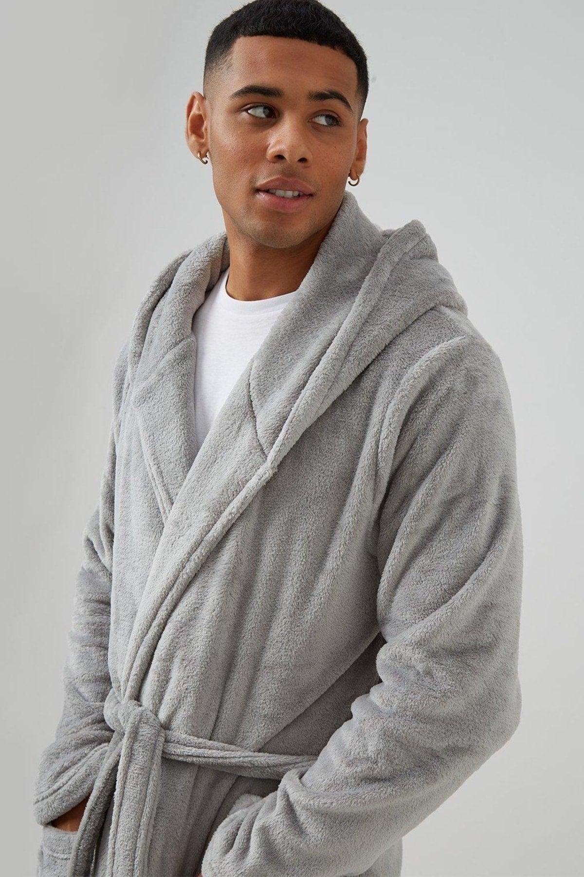 Cotton Gray Hooded Bathrobe,Robe Set/hooded Bathrobe (UNİSEX) - Swordslife