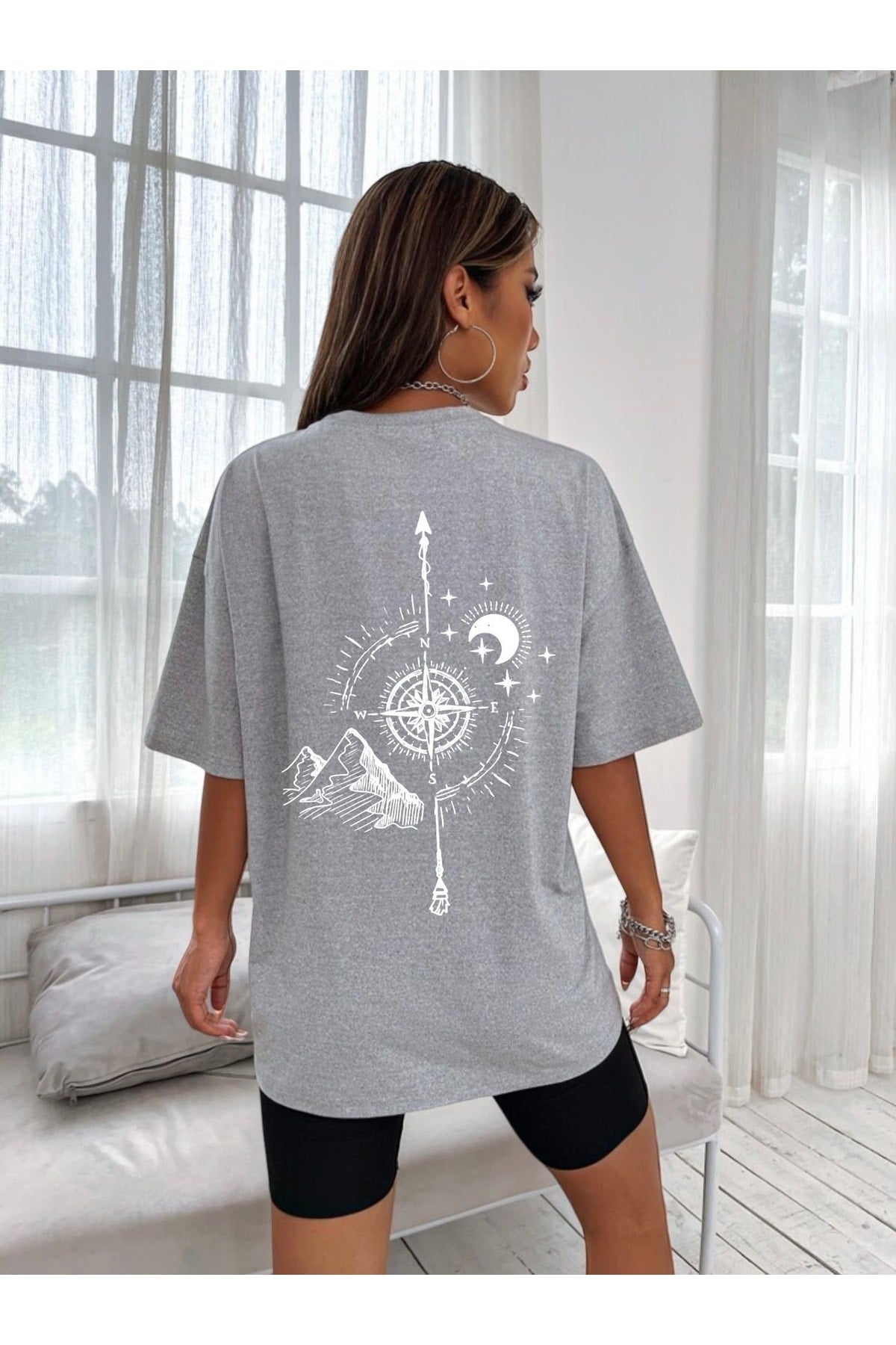 Compass Printed Oversize Unisex T-Shirt