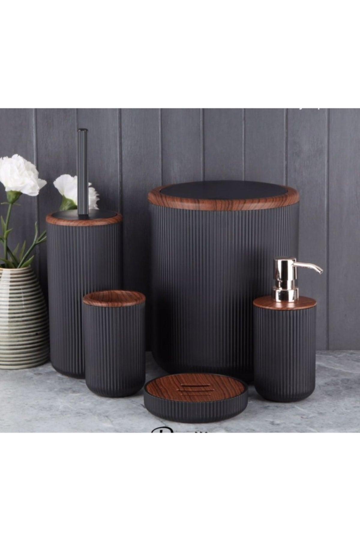 Wooden Patterned Luxury 5 Piece Bathroom Set - Swordslife