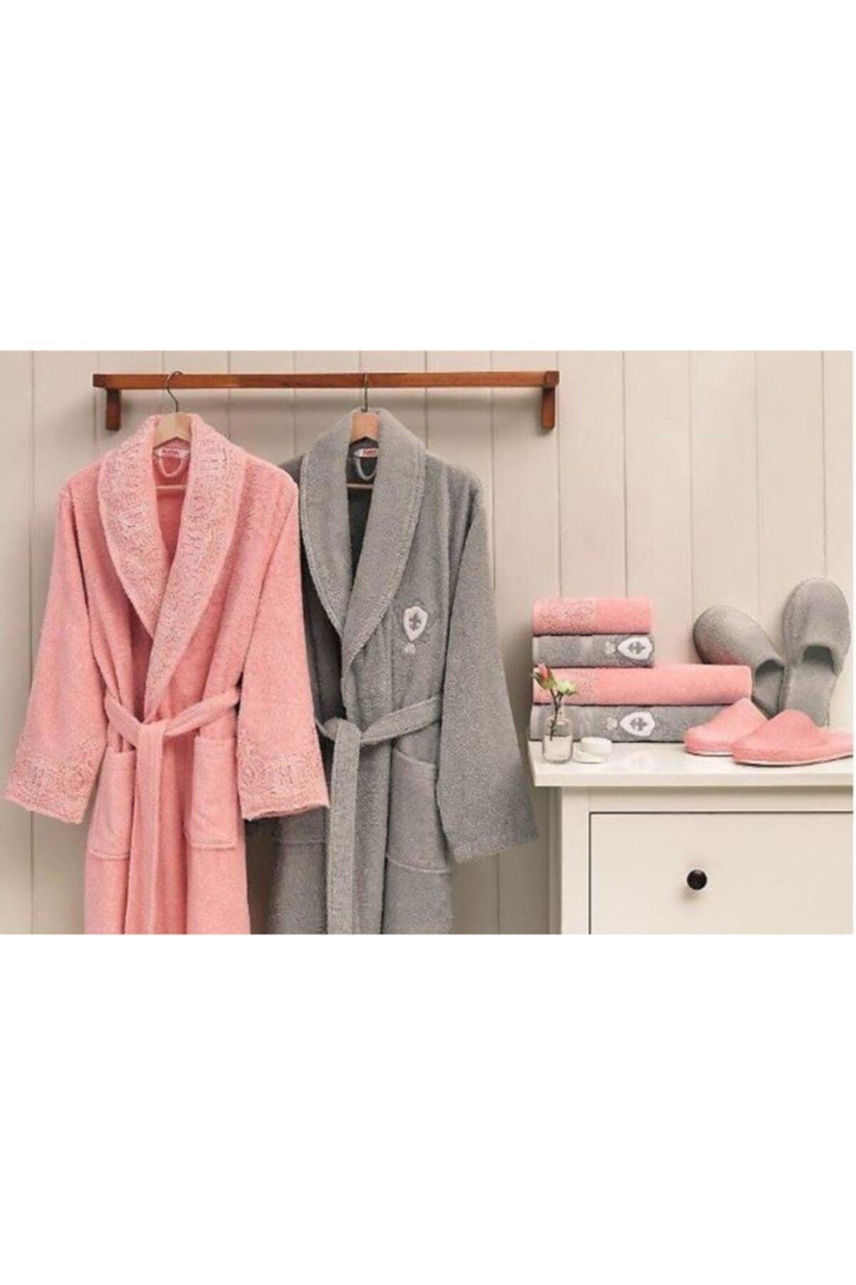 Wedding Gray Powder Slippers Family Bathrobe Set - Swordslife