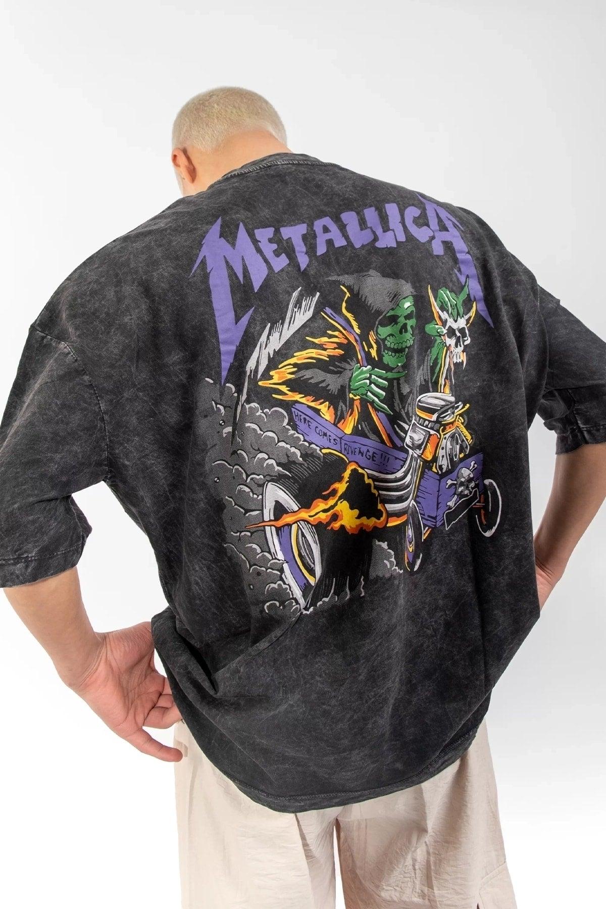 Washed Metallica Purple Back Printed Unisex Oversize Tshirt - Swordslife