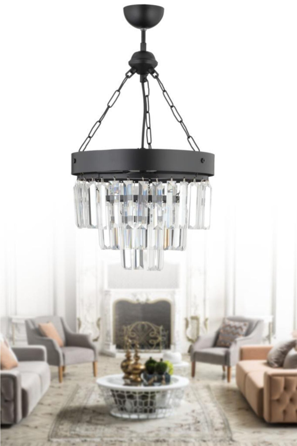 Linda 30' Black Luxury Crystal Stone Chandelier