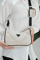 Cream Women's Cross Shoulder Bag with U6 Chain Strap Detailed And Adjustable Strap Wallet B:12 E:27 G:1