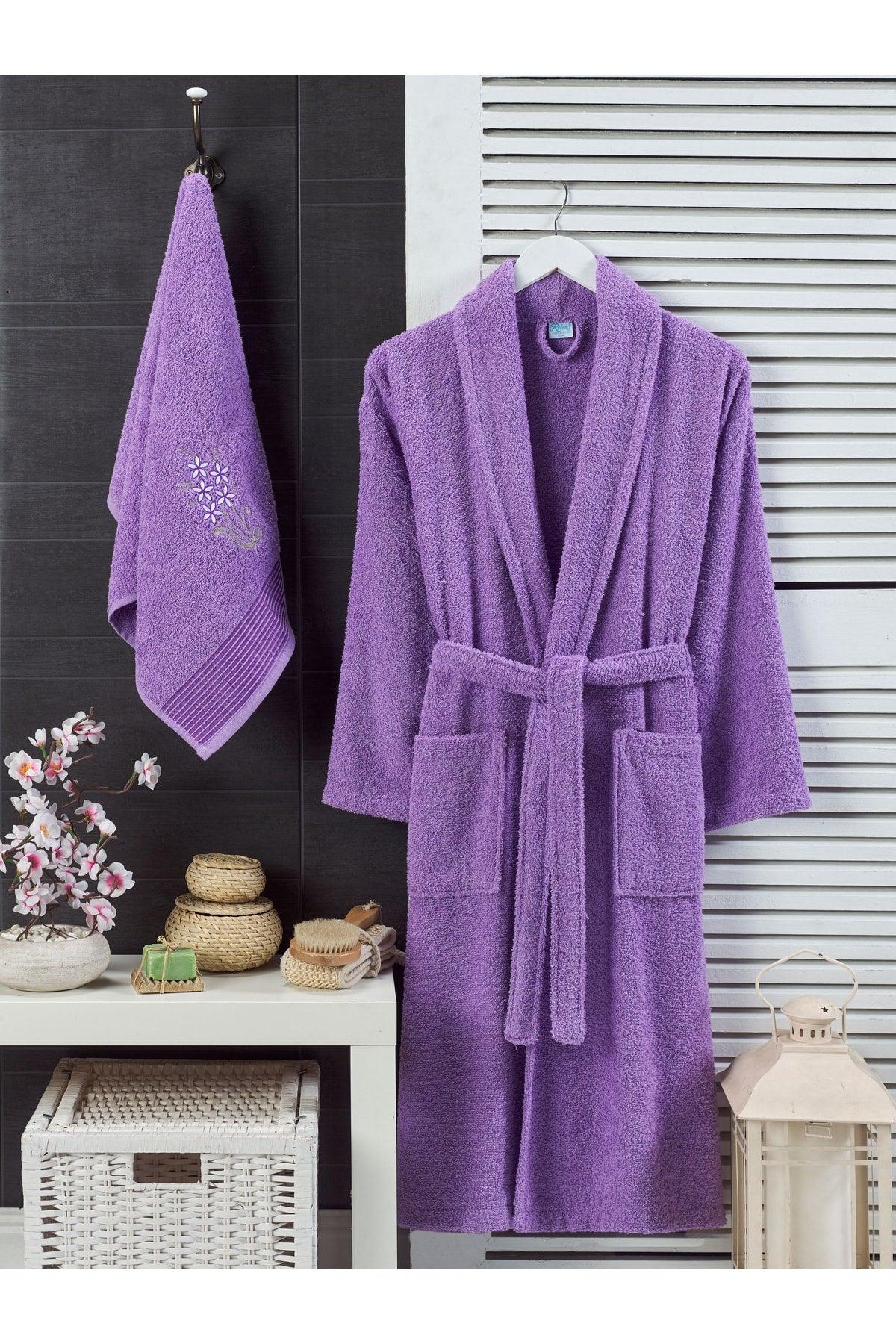 Unisex Purple Towel Bathrobe 2 pcs - Swordslife