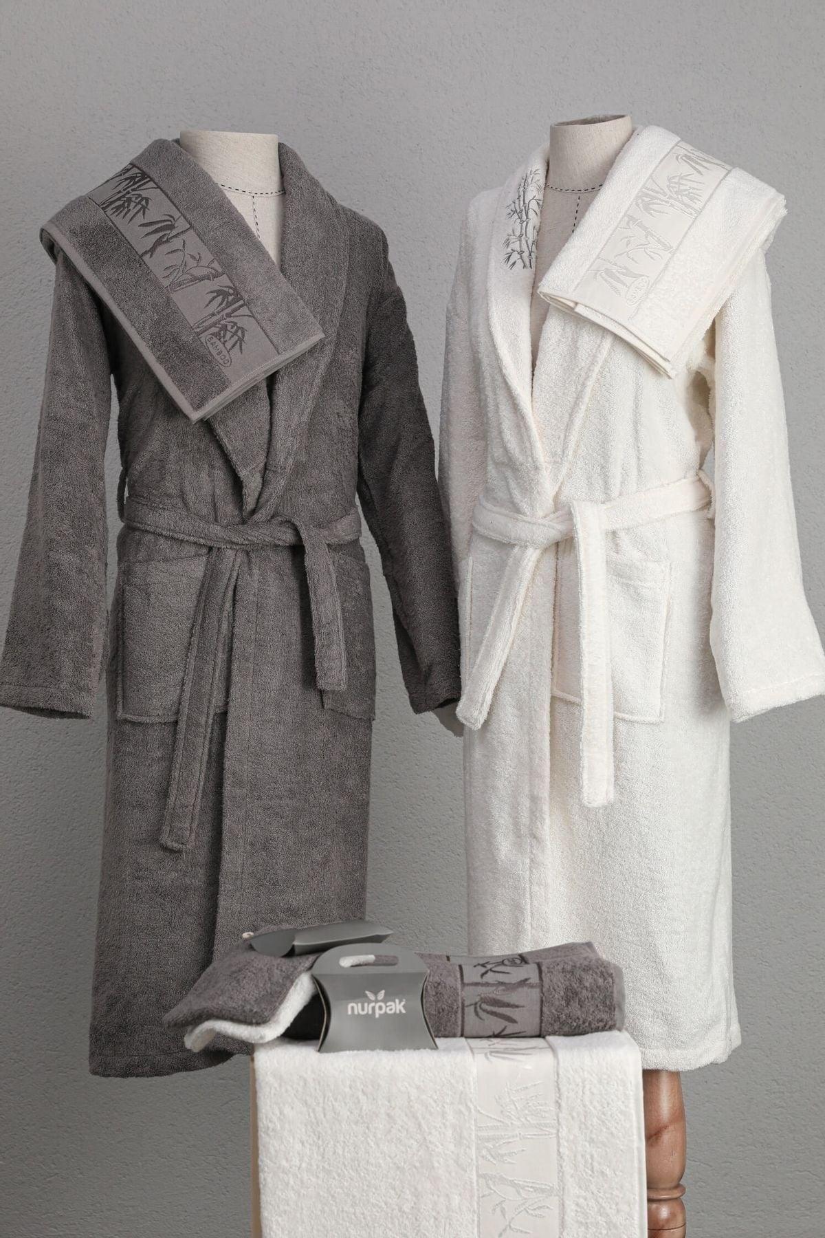 Nurpak Bamboo Family Bathrobe Set - Ecru - Anthracite - Swordslife