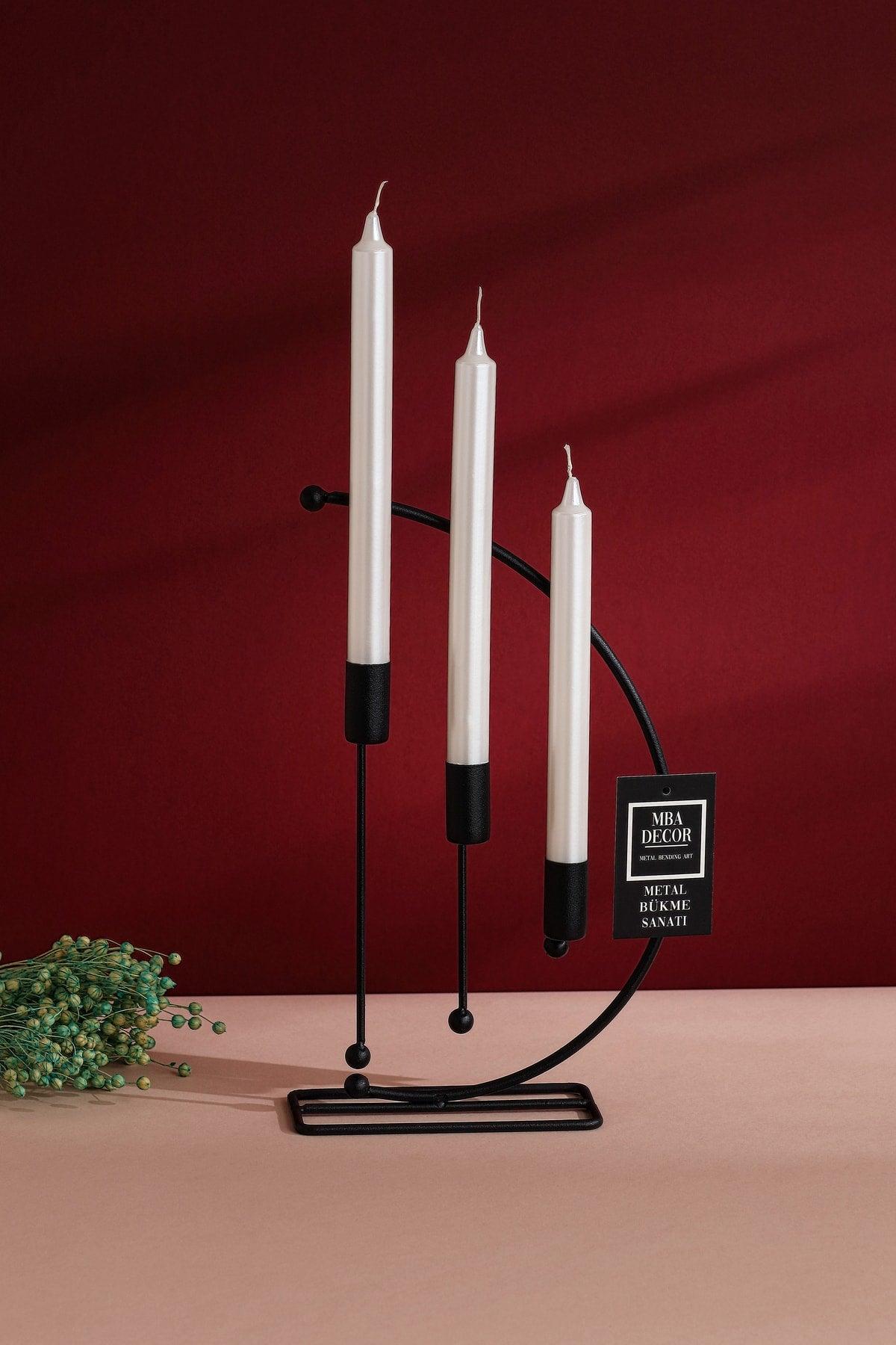 Nota Model Metal 3 Pcs Candlestick Triple Candle Holder Decorative Candle Holder 25cm Stainless Black Plated Home Decoration - Swordslife