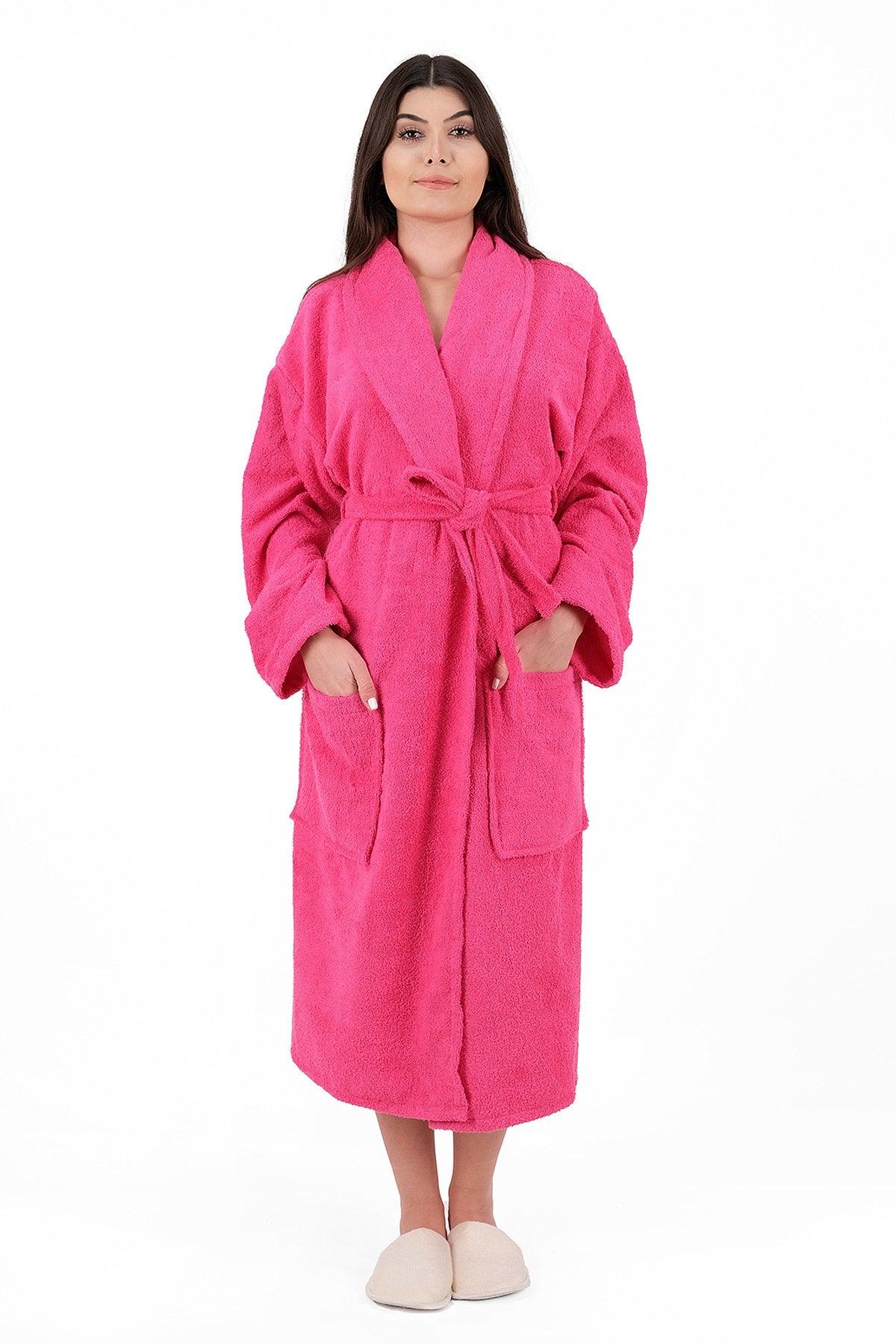 Soft Line 100% Cotton Salyaka Fuchsia Color (L-XL-2XL-3XL-4XL) Large / Large Size Bathrobe - Swordslife