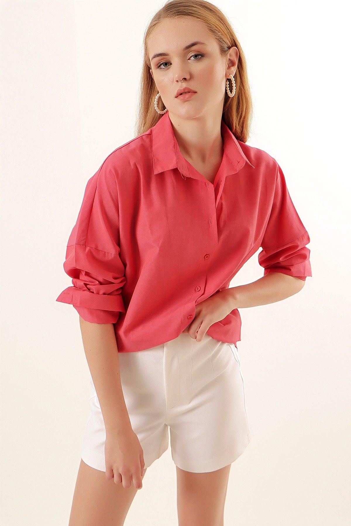 3900 Oversize Long Basic Shirt - Pomegranate - Swordslife