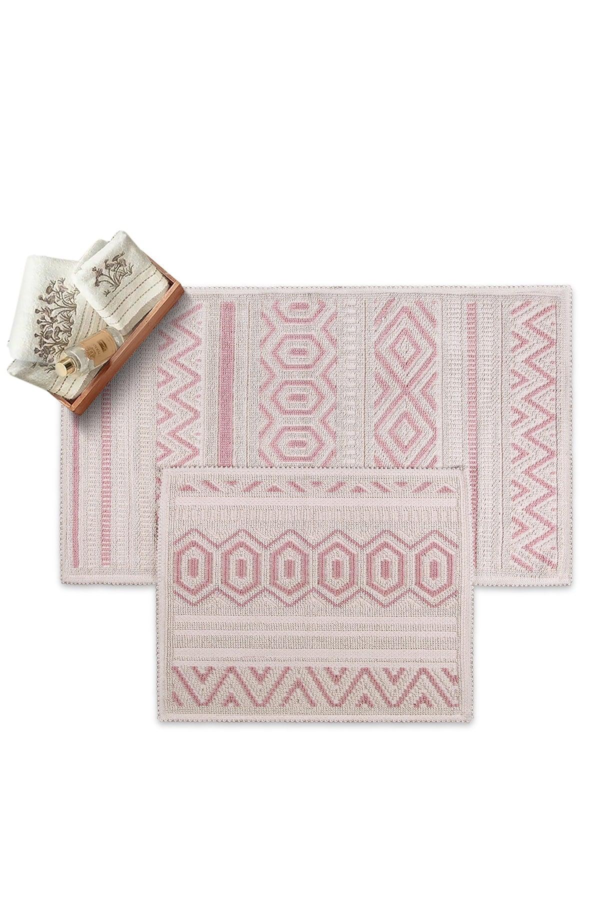 Hat Natural Cotton 2 Pcs Bathroom Rug Set 60x100 50x60 Cm Pink - Swordslife