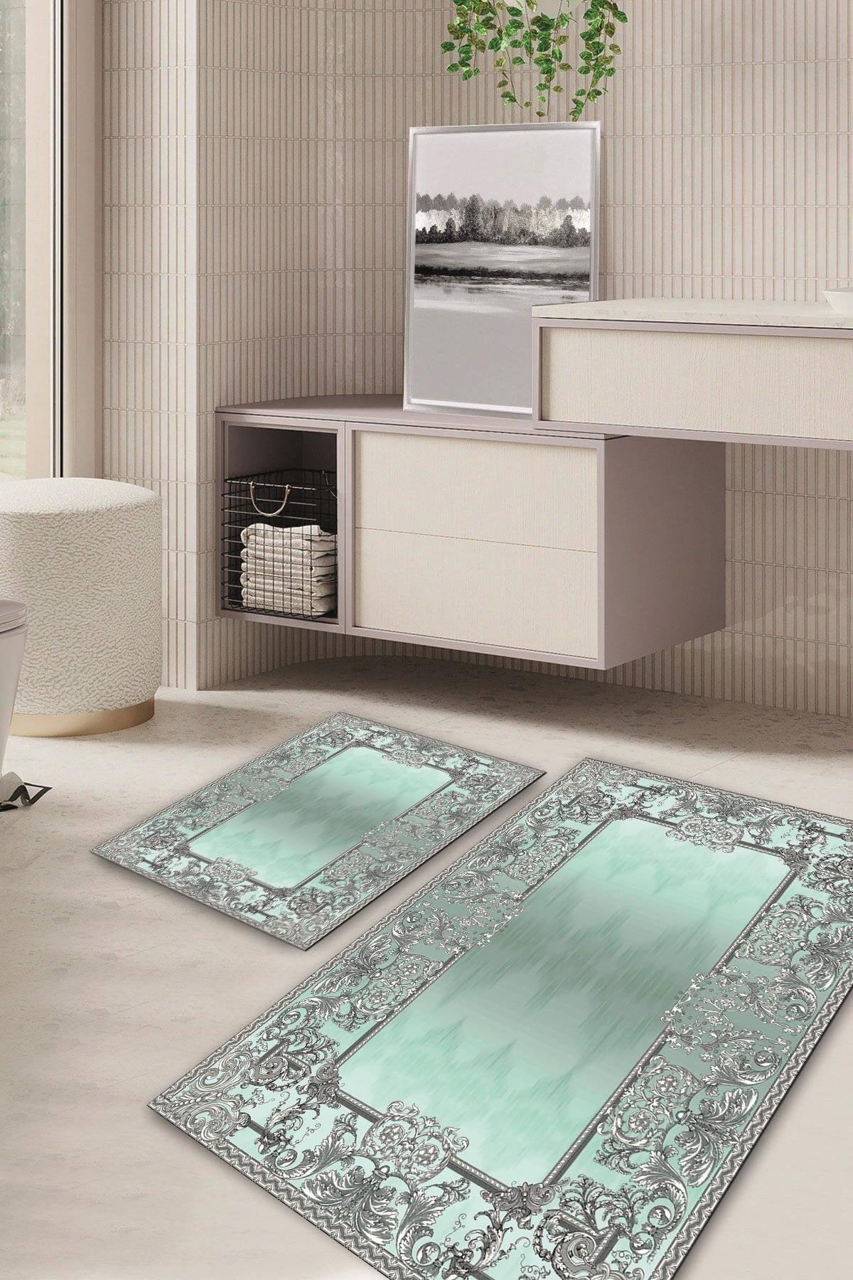 Classic Patterned Non-Slip Base Washable Set of 2 Bathroom Carpet Doormat Closet Set Kt-kzhk-82 - Swordslife