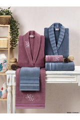 Crystal Soft Cotton Embroidered 6 Piece Family Bathrobe Set Indigo-rose-pink - Swordslife