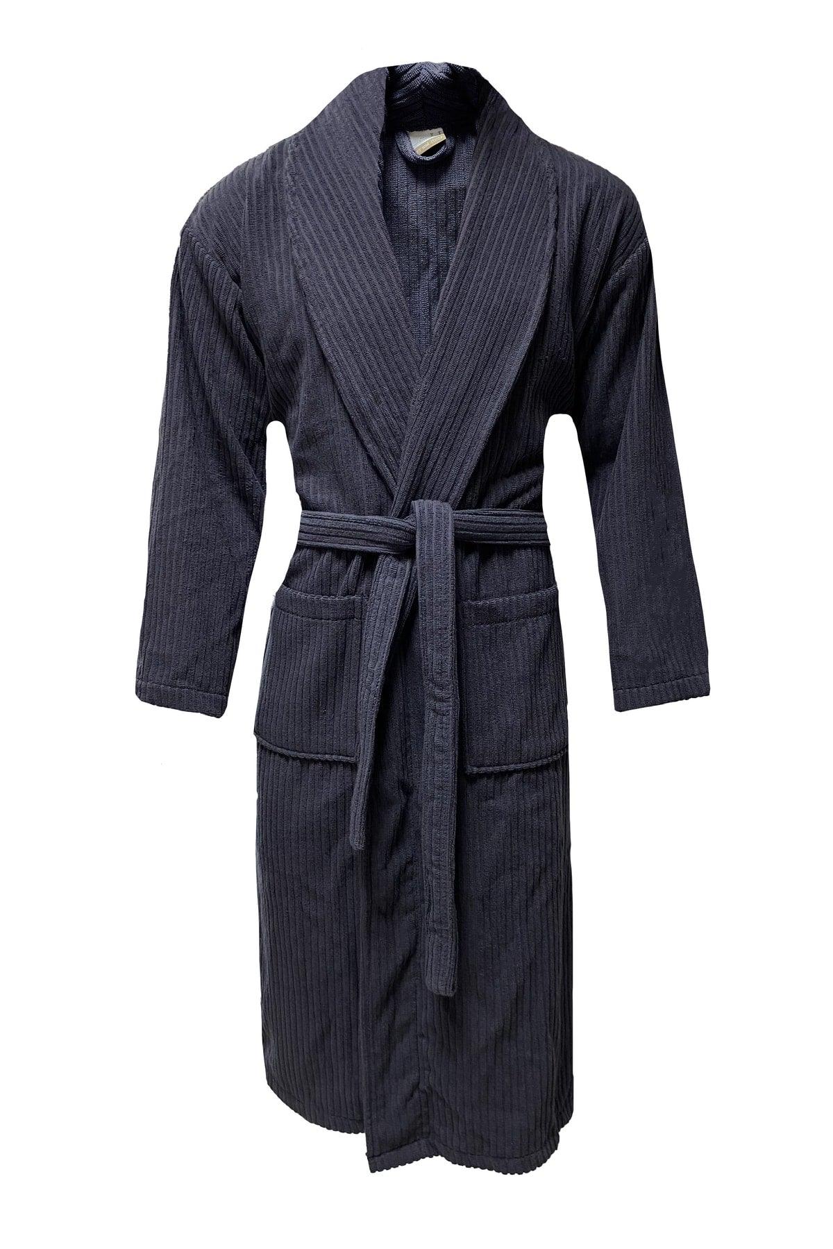 Diagonal Shawl Collar Anthracite Unisex Bathrobe - Swordslife