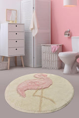 Pink Flamingo Round Bathroom Rug Washable, Non-Slip Base - Swordslife