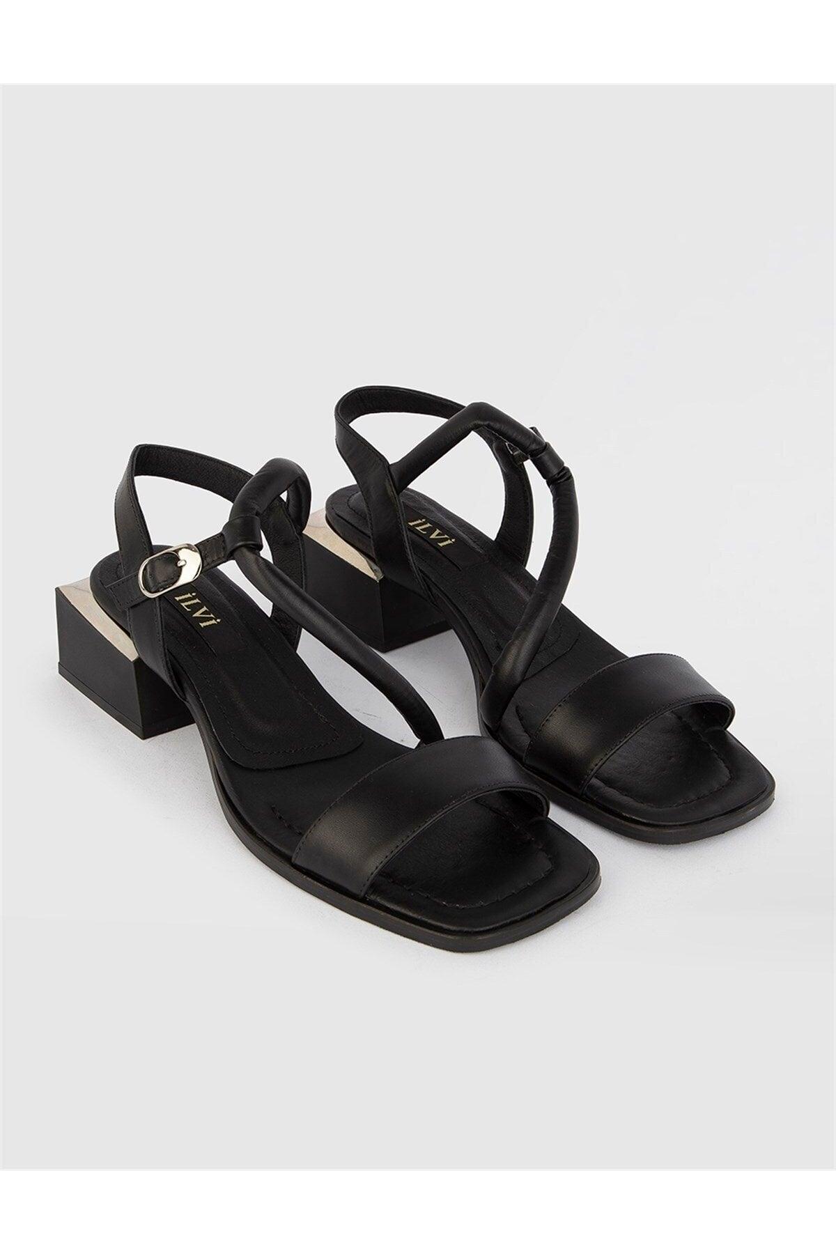 Mara Women's Genuine Leather Black Heeled Sandals - Swordslife