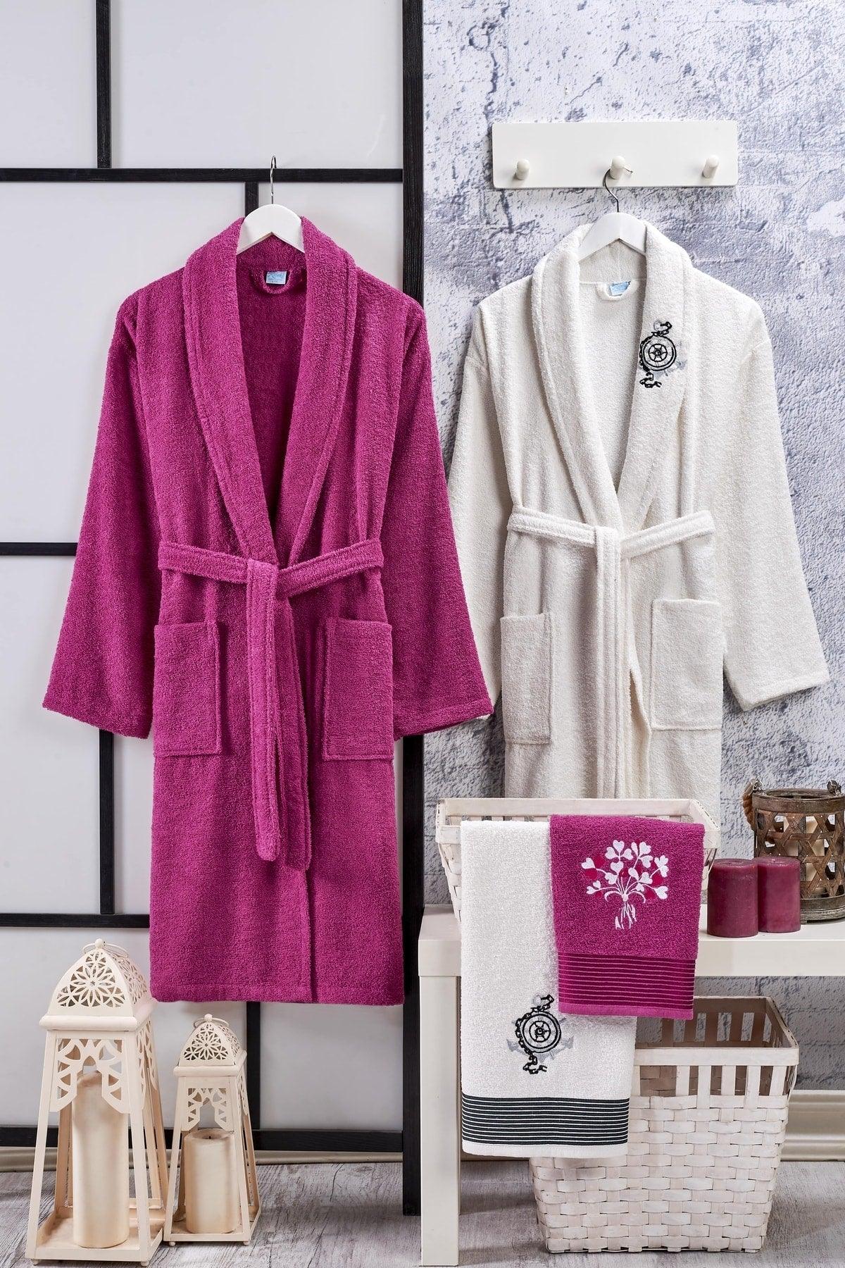 100% Cotton Embroidered 4-Piece Family Bathrobe Set | Bathrobe Set Dowry Set - Swordslife