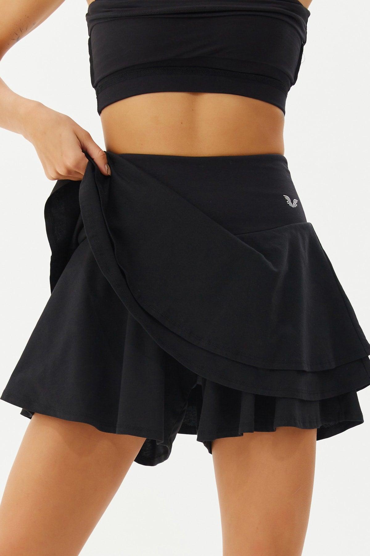 Women's Black High Waist Sports And Daily Summer Solid Color Short Mini Skirt Cotton Shorts Tennis Skirt 0110 - Swordslife