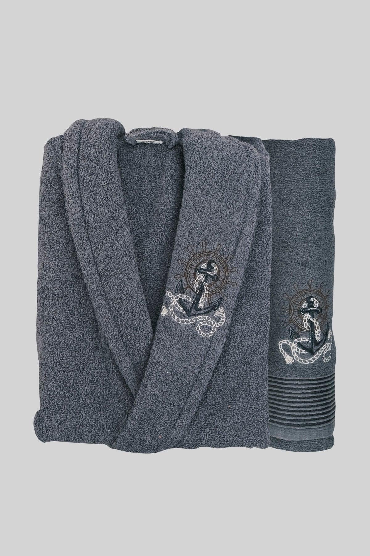 100% Cotton 2 Piece Gray Single Bathrobe Set - Swordslife