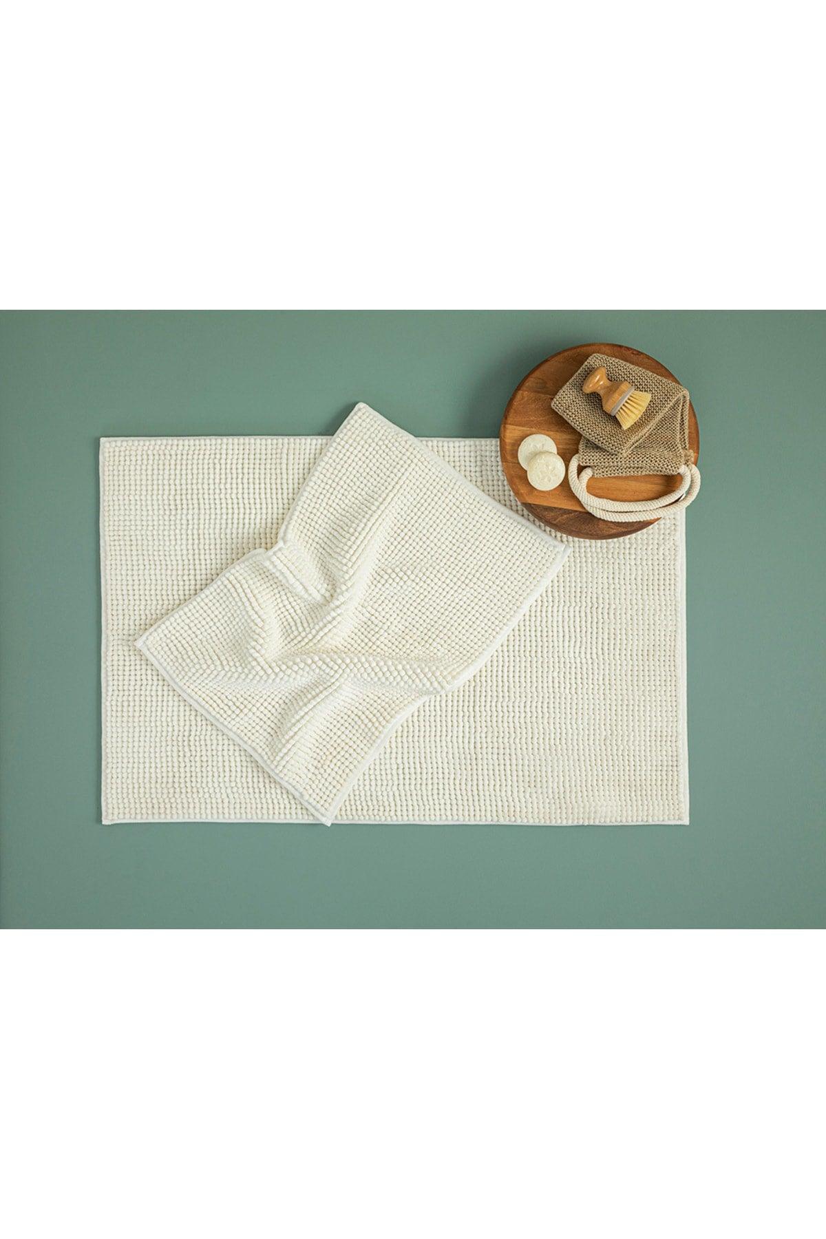 Paige Polyester Pasta Bath Mat Set 60x90 40x60 Cm Ecru - Swordslife