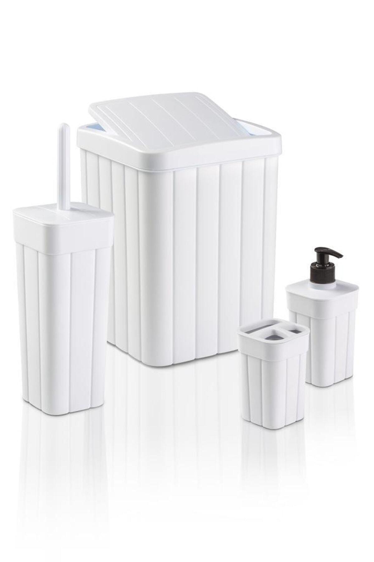 Wick Pattern Plastic Bathroom Set Lux 4 Pcs Toilet Bathroom Accessory Set Waste Bin Wc Brush - Swordslife