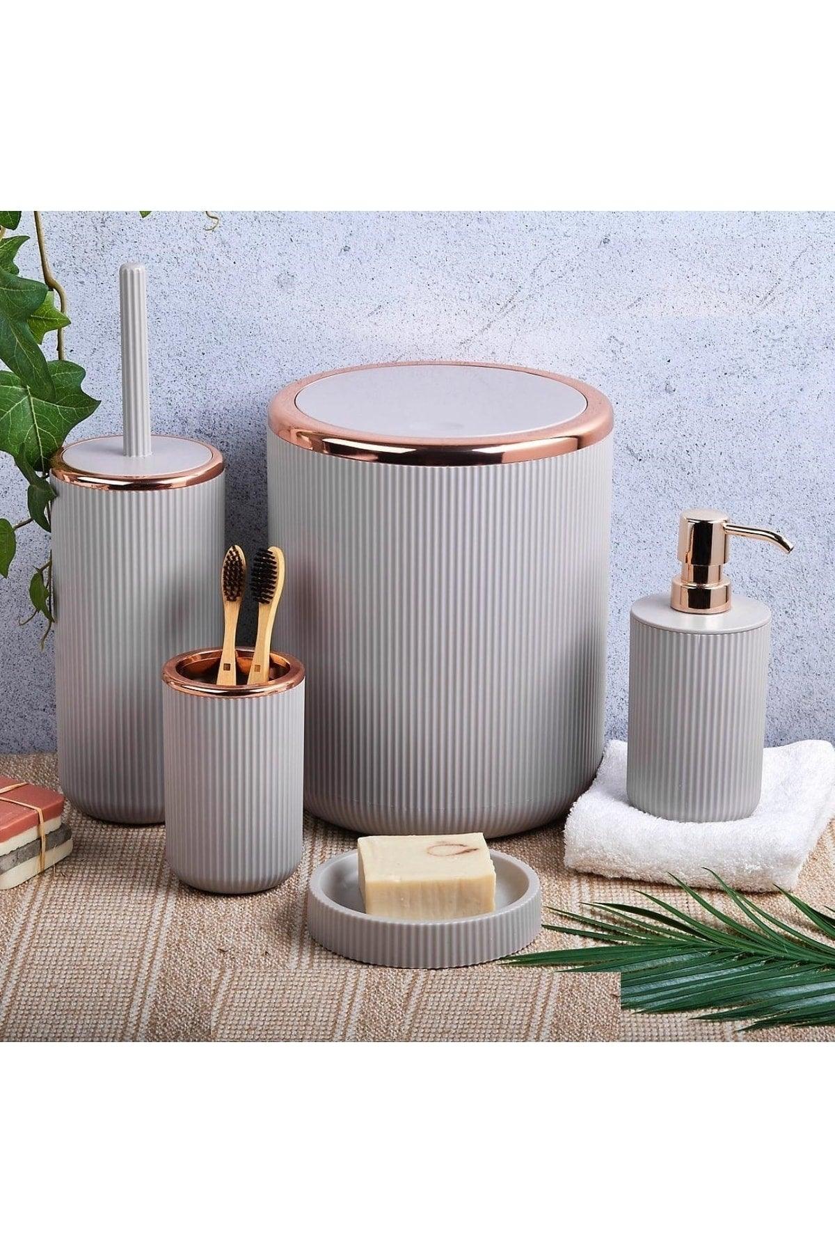 5 Piece Bath Set Cream Rose Gold - Swordslife