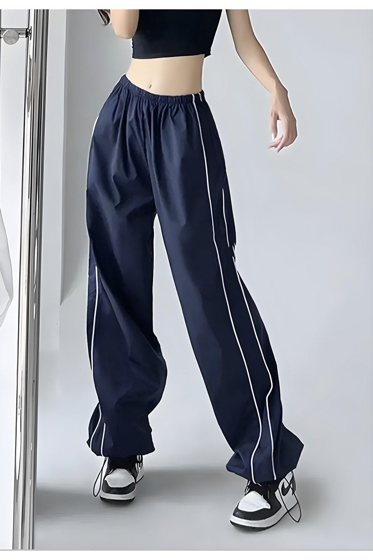 Y2k Unisex Navy Blue Double Striped Sweatpants - Swordslife