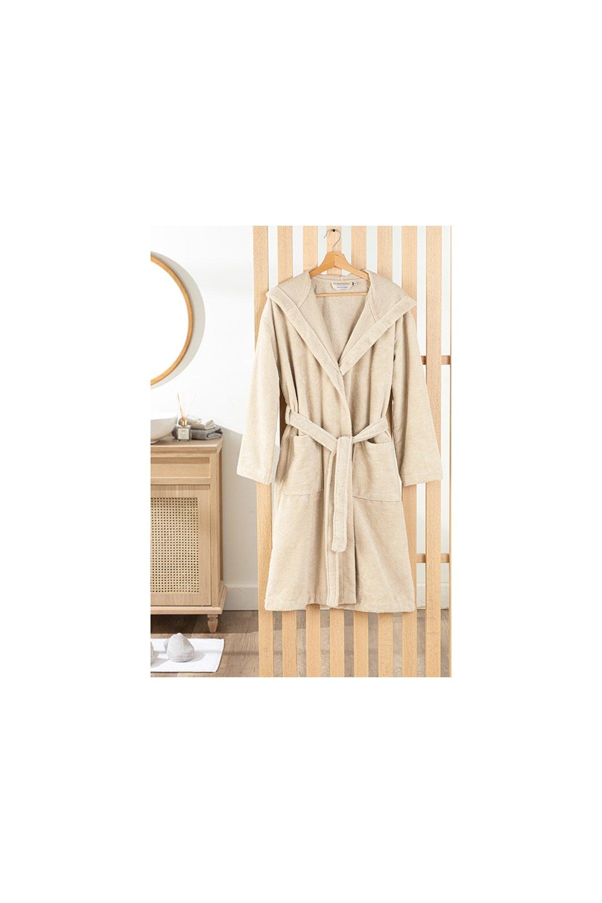 Softy Triga Cotton Hooded Bathrobe L-xl Beige - Swordslife