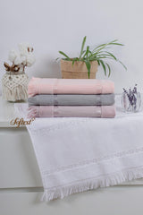 4 Pieces 4 Colors 50x90 Etamine Hollow Fringed Towel Set, Serra Series Dowery Jacquard Towel - Swordslife