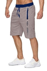 Gray Men's Pocket Zipper Printed Sports Shorts