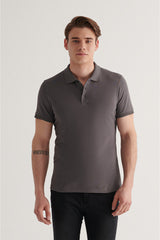 Men's Anthracite 100% Cotton Breathable Standard Fit Normal Cut Polo Neck T-shirt E001004