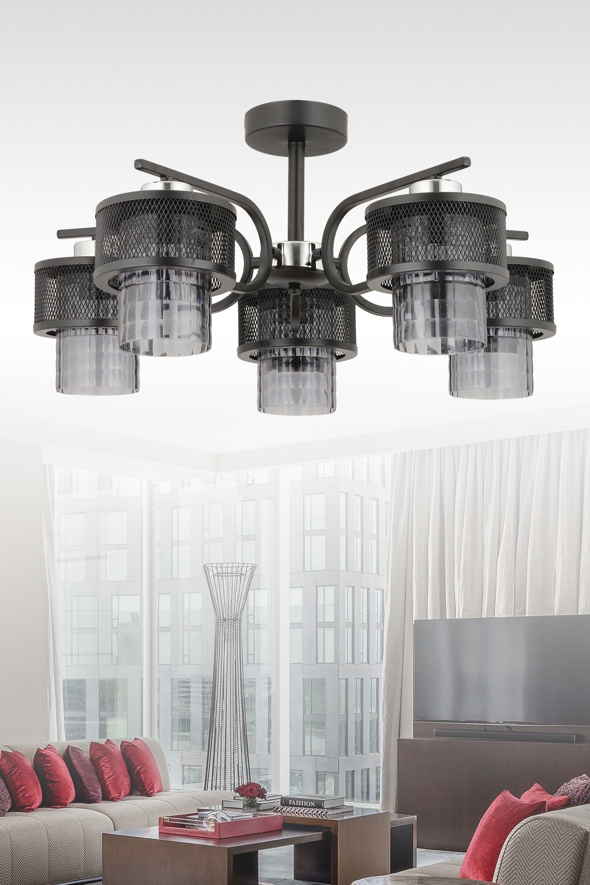 Karla 5-Piece Modern Chrome Plafonier Chandelier