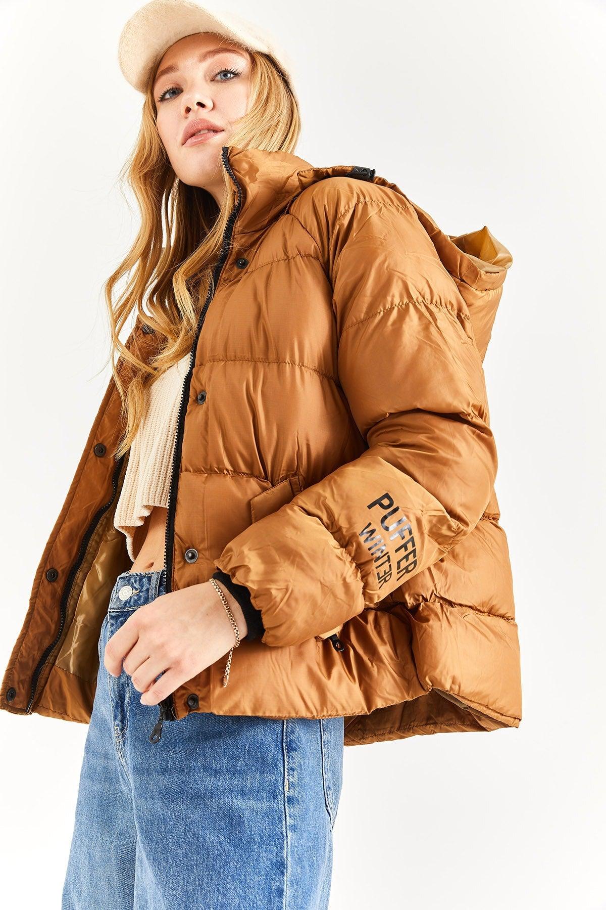 Women's Taba Hooded Print Detail Down Jacket - Swordslife