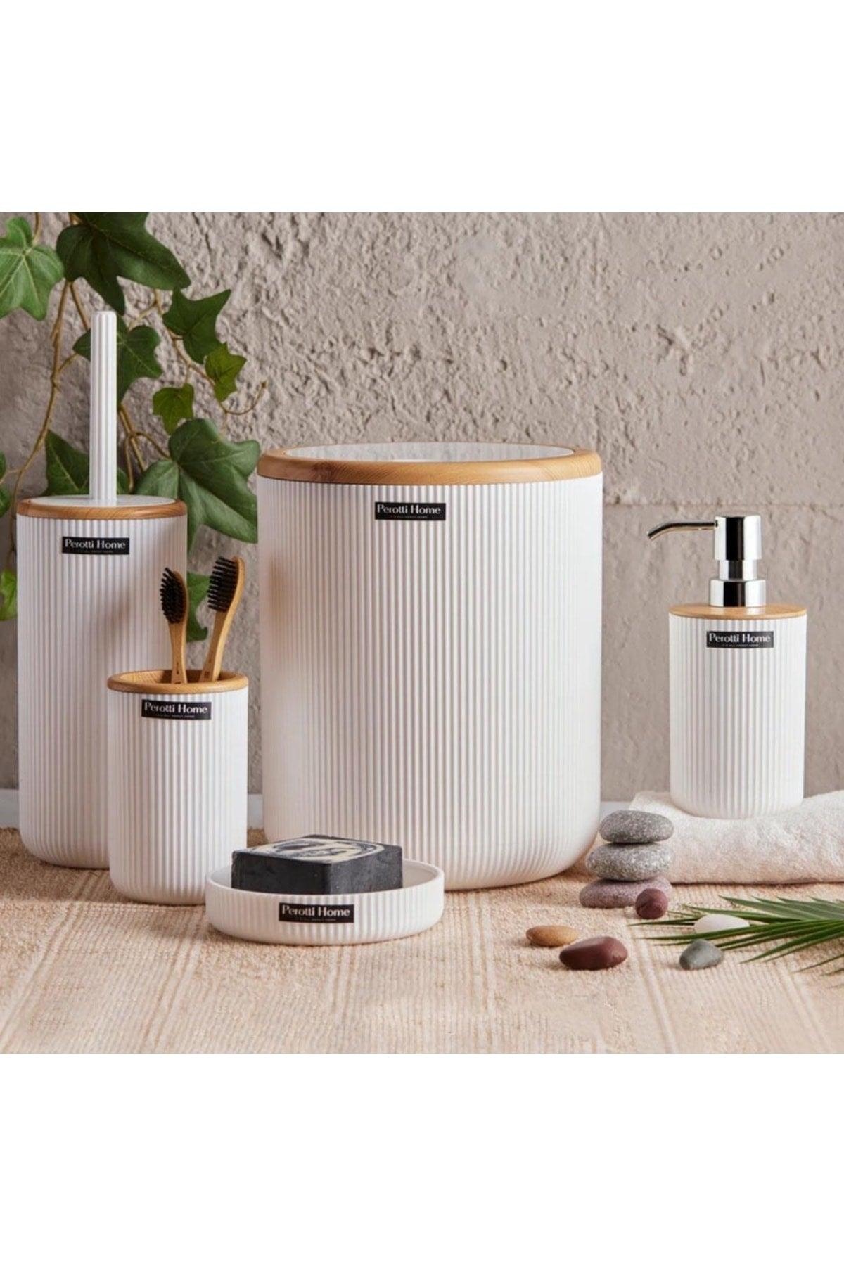 5 Piece Bathroom Set Bamboo White - Swordslife