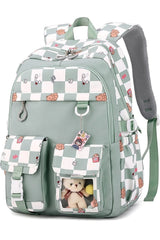 Checked Patterned School Bag With Accessories