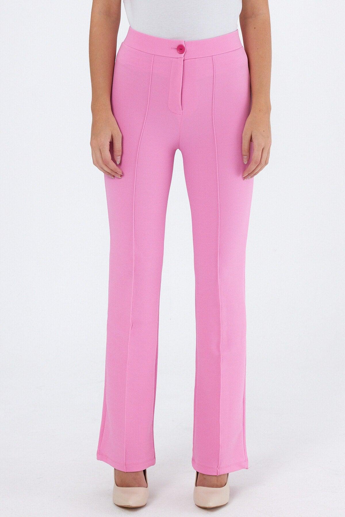 Women's Pink High Waist Gatherer Bell Toe Palazzo Pants - Swordslife