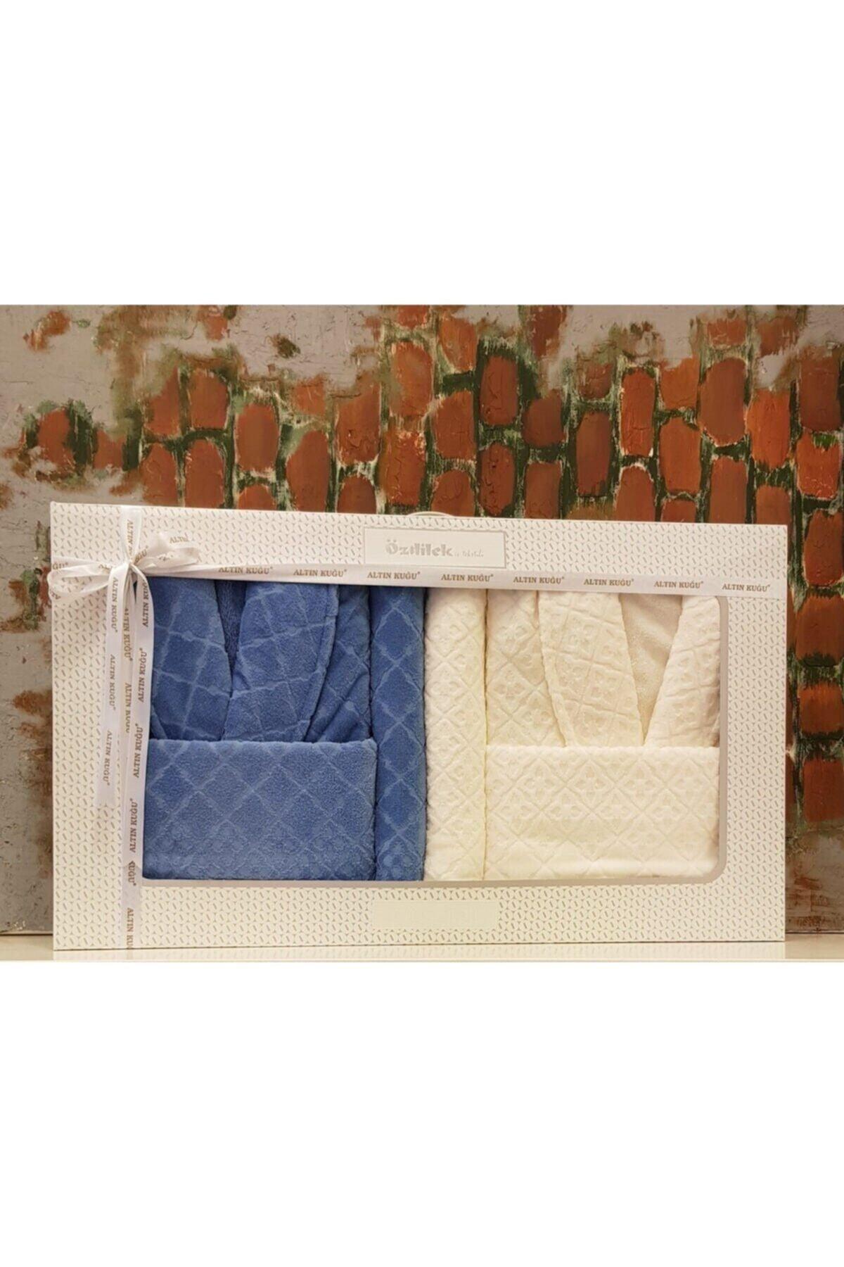 Cream Blue Tile Family Bathrobe Set - Swordslife