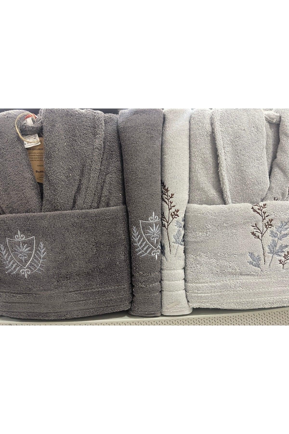 Soft Leaf Family Bathrobe Set Grey-anthracite - Swordslife