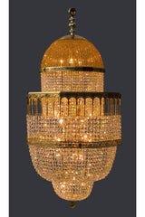 Aksa Model Asfor Crystal Stone 24 Carat Gold Plated Special Design Chandelier 60*130 cm