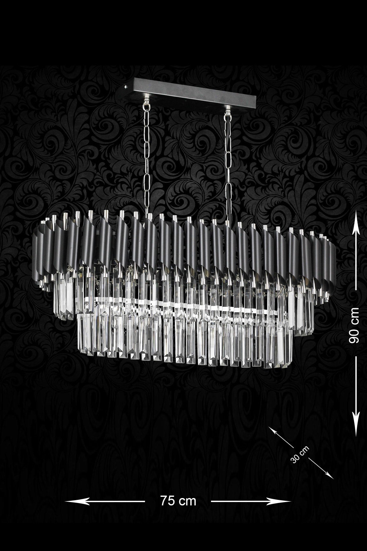Palmira 75x35 Cm Crystal Stone Luxury Dining Table Chandelier Set of 6 - (BLACK-CHROME)