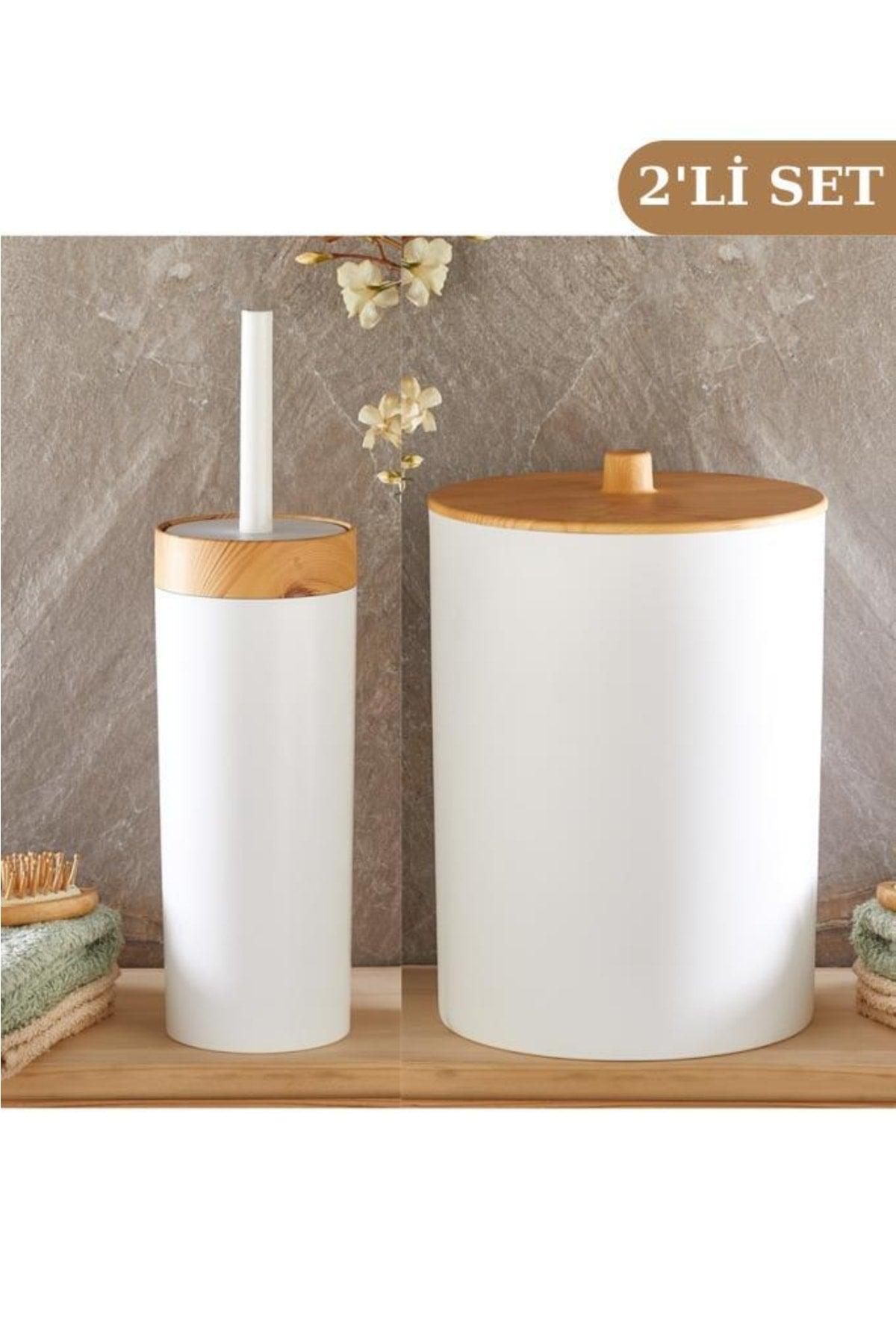 Bamboo Patterned Dustbin And Toilet Bowl Wc Brush Set of 2 - Swordslife