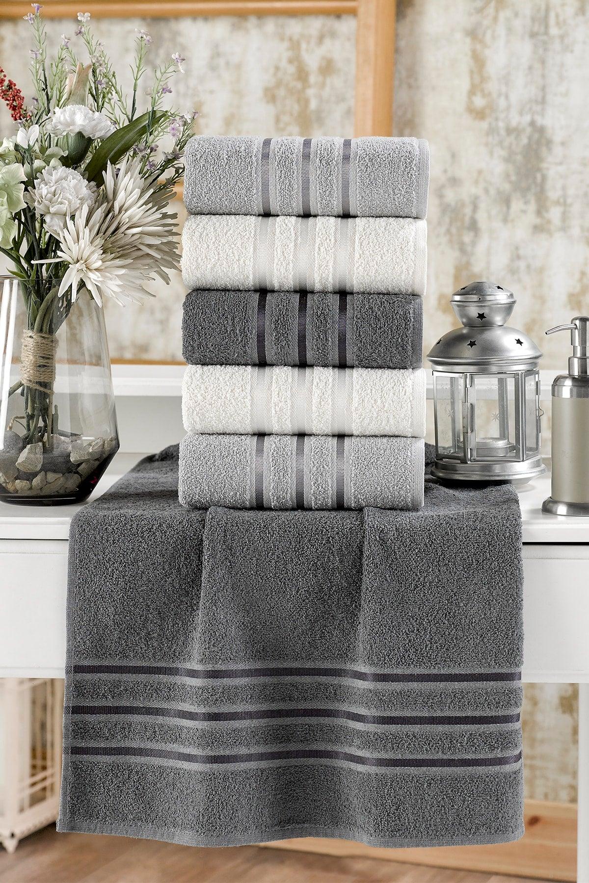 Lia Border Flush Anthracite Series 6 Towel Set 50x85 - Swordslife