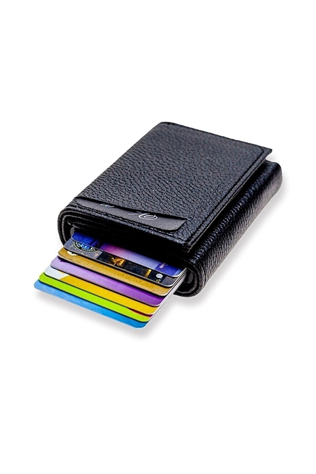 Men's Black Faux Leather Mechanism Card Holder Wallet Portfolio