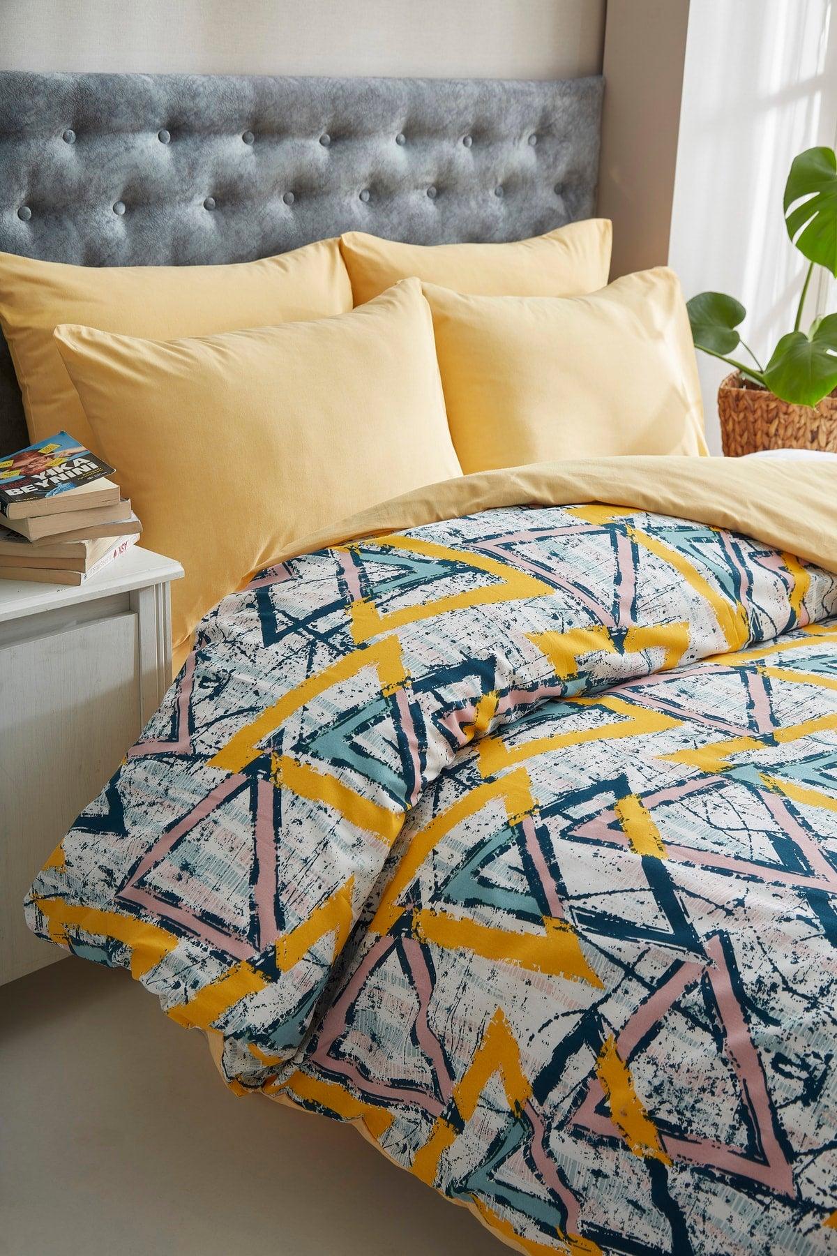 Pyramid Yellow Cotton Single Duvet Cover Set - Swordslife