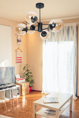 Oscar Modern Luxury Design Black Color Case Honey Glass Living Room - Kitchen - Bedroom 6-Piece Chandelier