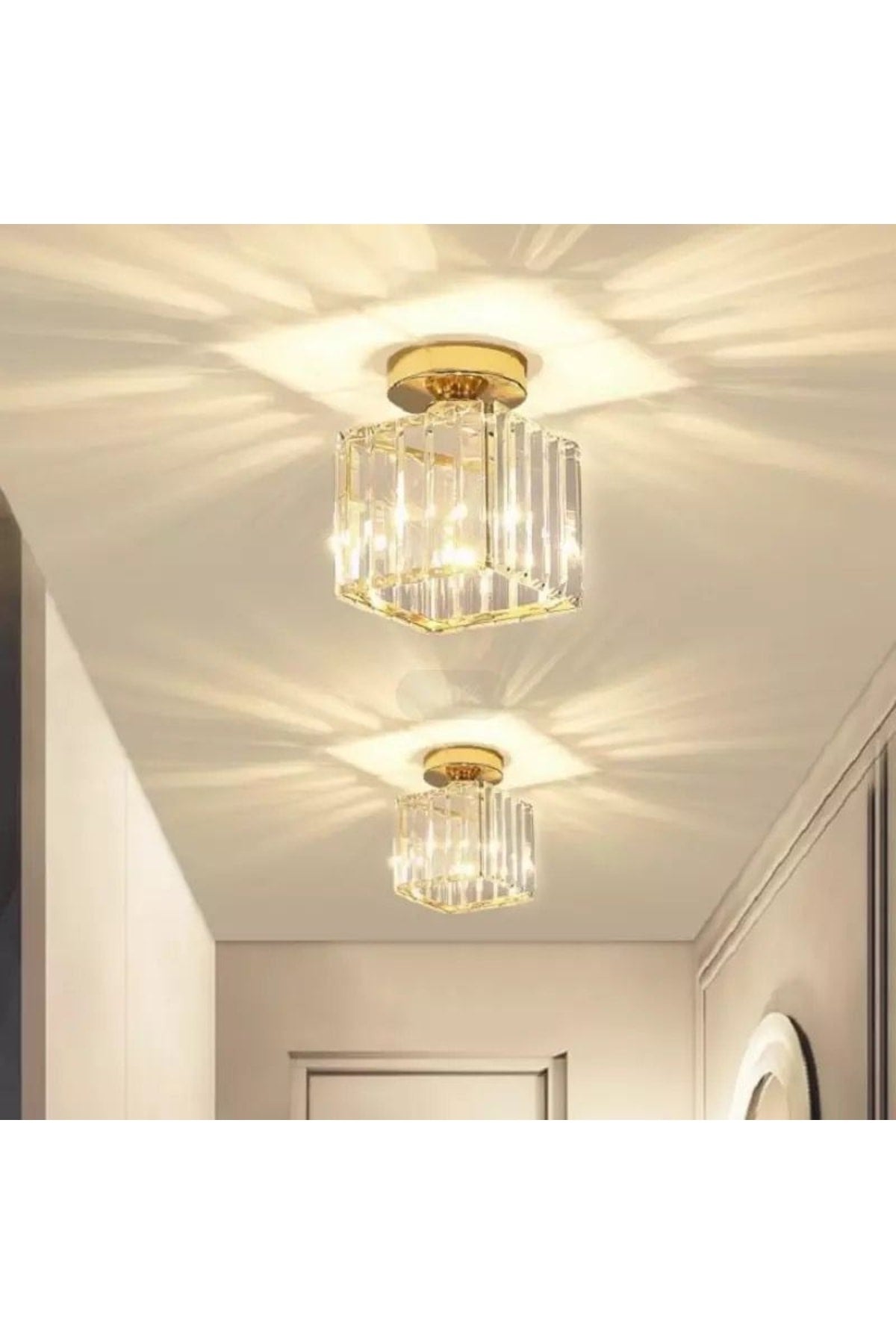 Modern Luxury Plafonier Ceiling Chandelier Hallway Yellow Square Crystal Stone Chandelier