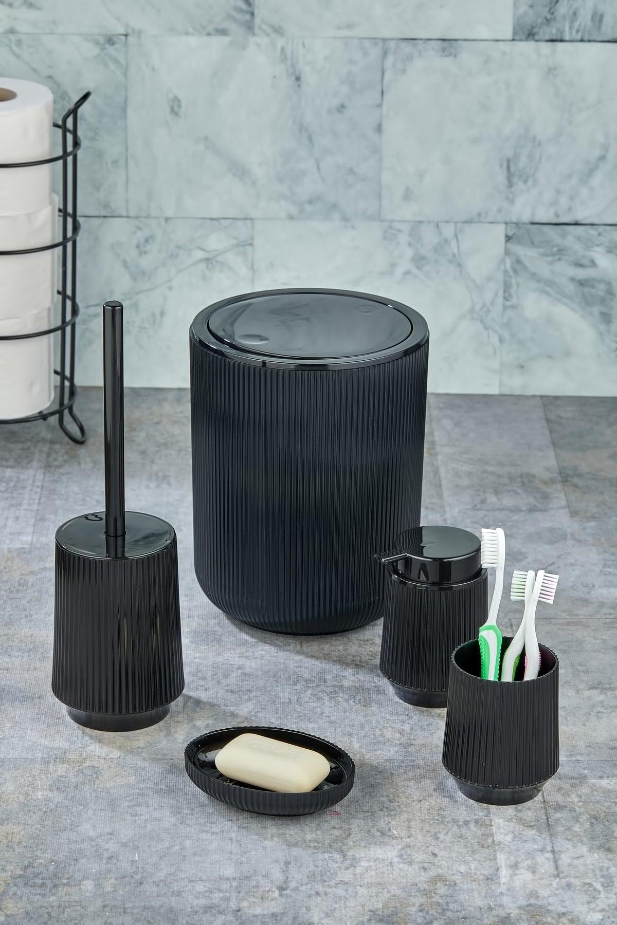 Striped Bathroom Set Black - Black Striped Round 5 Pcs Bathroom Set - Swordslife